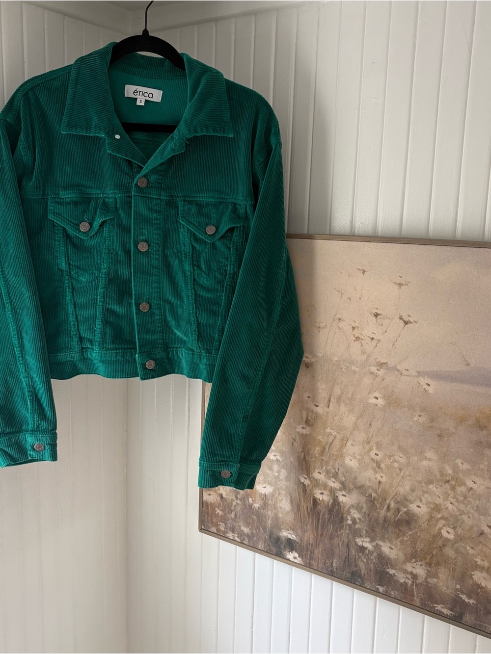 Green Corduroy cropped Jacket Emerald Green from Etica